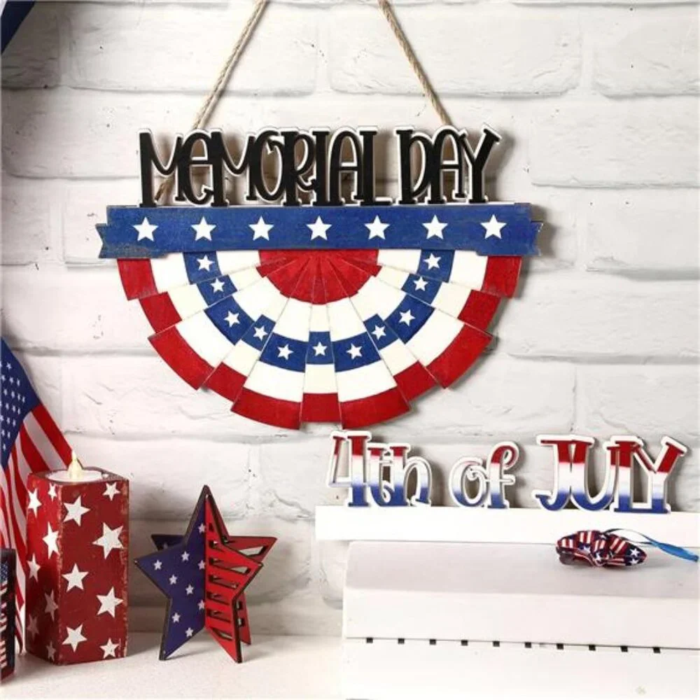 4th of July Decoration Patriotic Door Sign Wooden Red White Blue
